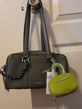 Steve Madden Olive Shoulder Bag with Lime Mini Pouch